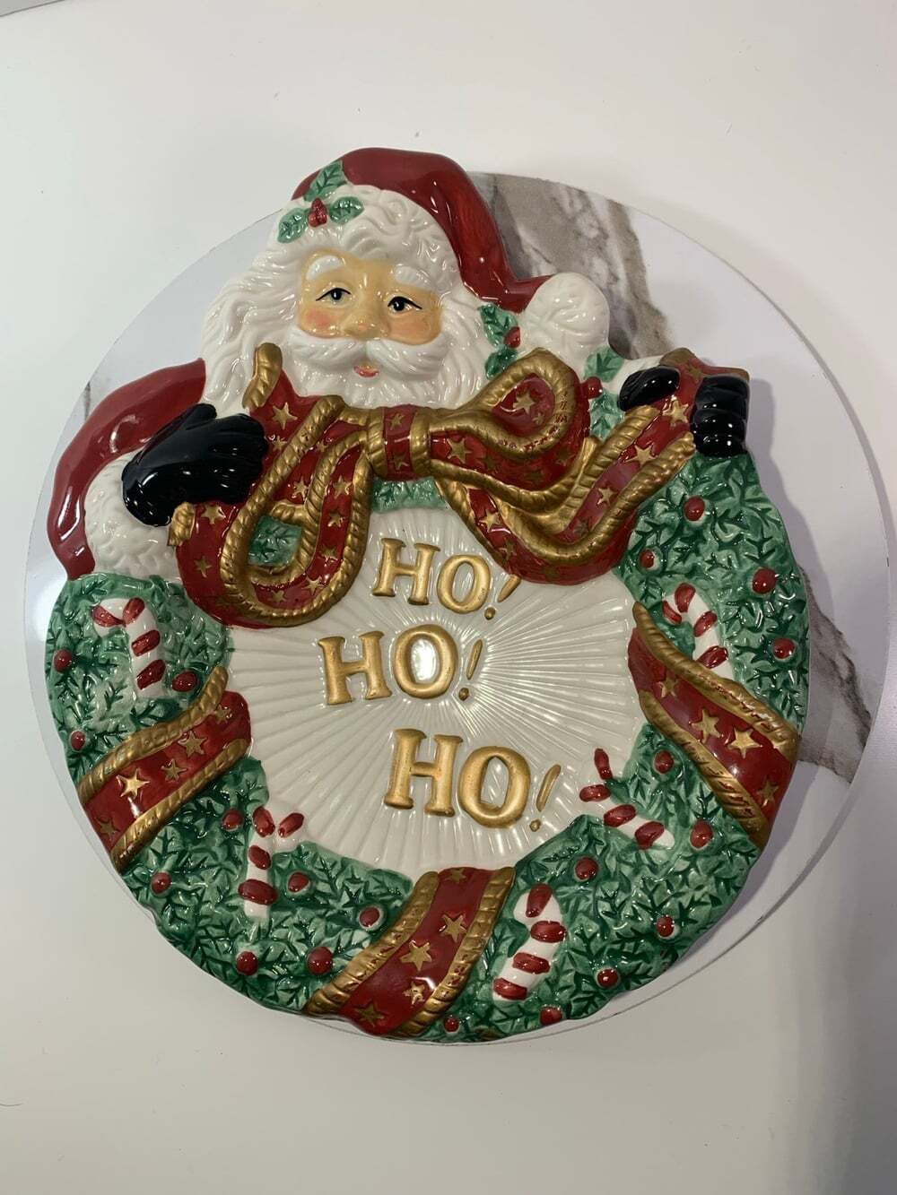Fitz & Floyd Santa Christmas Wreath Plate Ho Ho Ho ! READ !